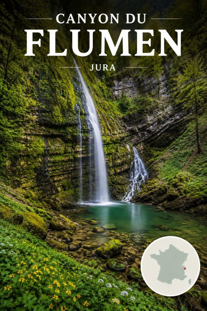 Canyon du Flumen dans le Jura : grande cascade et bassin vert au cœur des falaises jurassiennes