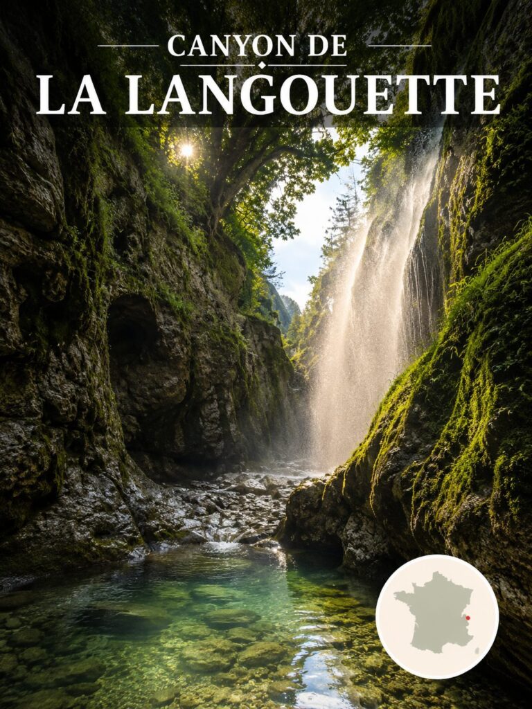 Canyon de la Langouette dans le Jura : cascade et gorges couvertes de mousse près de Saint-Claude