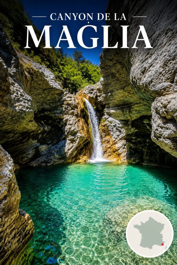 Canyon de la Maglia dans la vallée de la Roya, Alpes-Maritimes : vasque turquoise et cascade