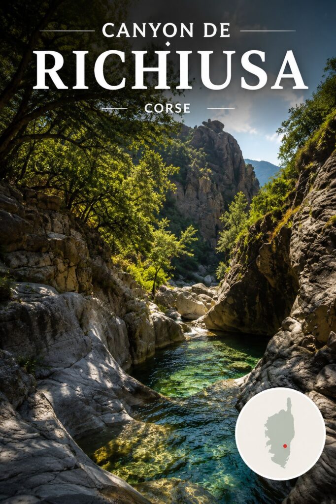 Canyon de Richiusa en Corse : rivière émeraude et gorges rocheuses dans les montagnes corses