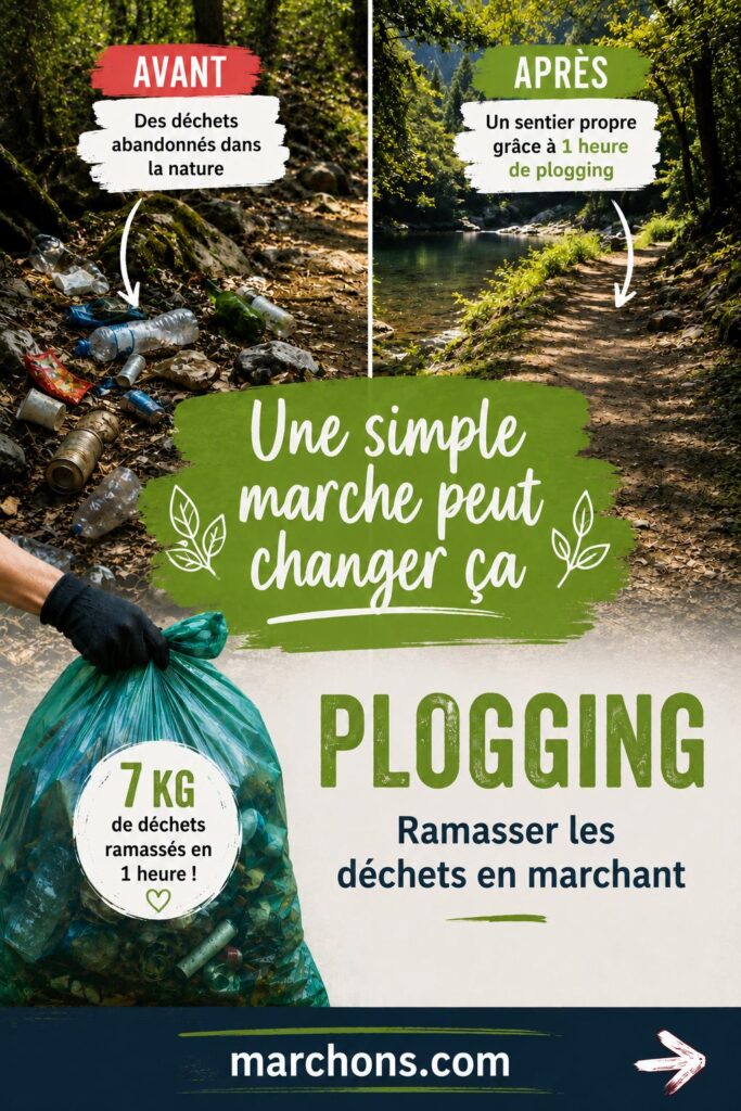 Plogging résultat : avant/après une heure de ramassage de déchets en bord de rivière, 7 kg collectés