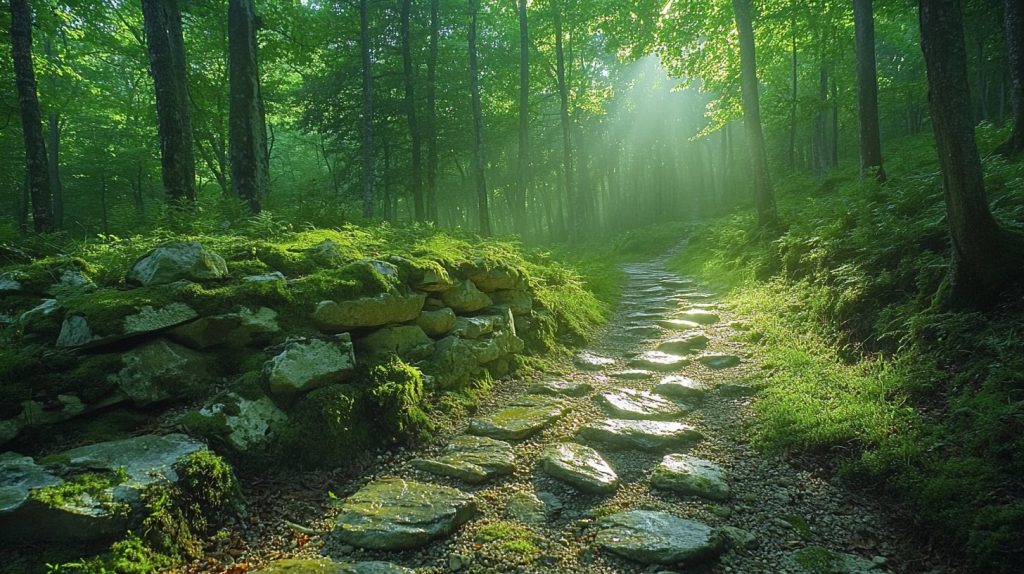 Un chemin de randonnée dans la forêt pour faire de la marche nordique en France