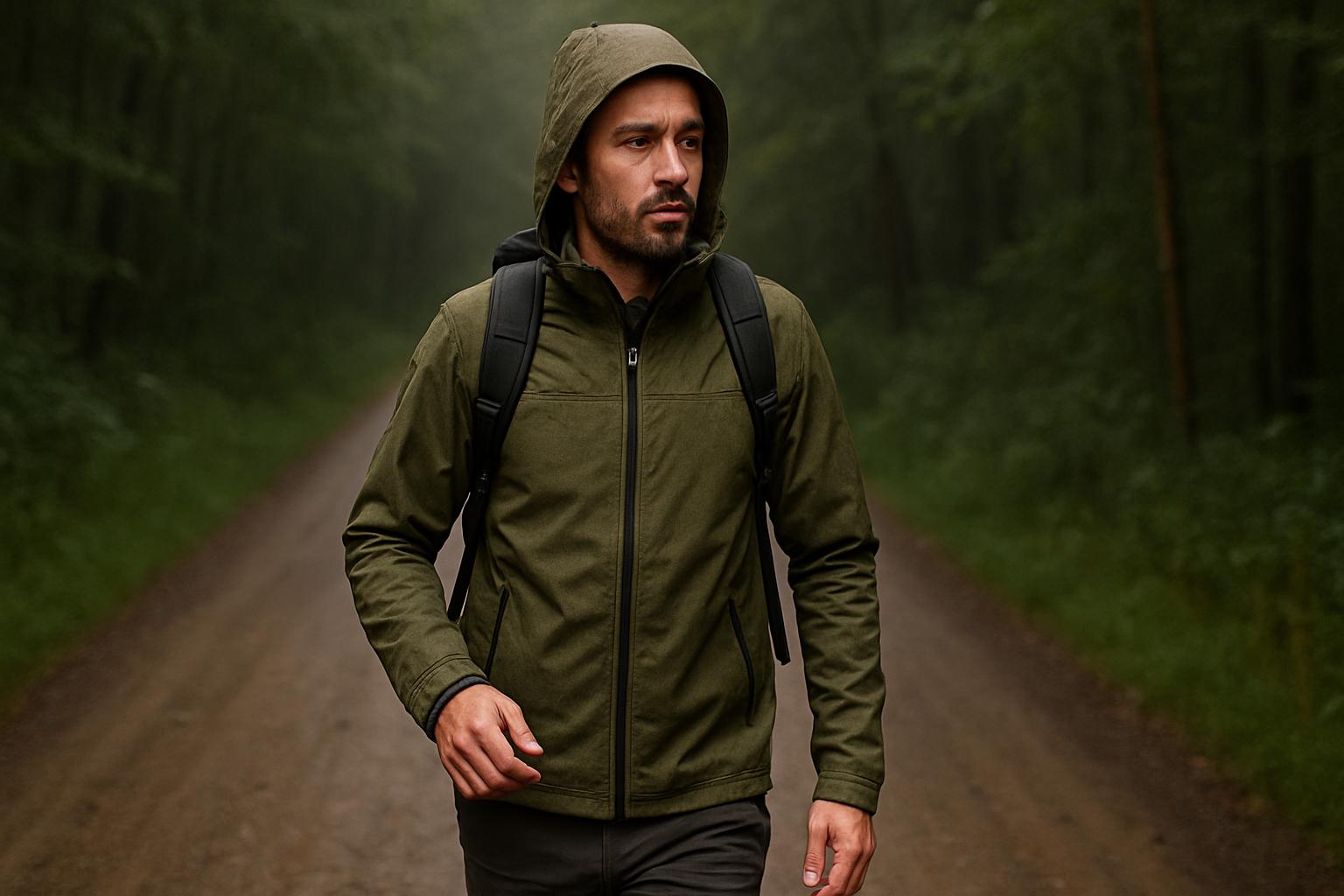 Une veste imperméable de randonnée verte kaki pour homme