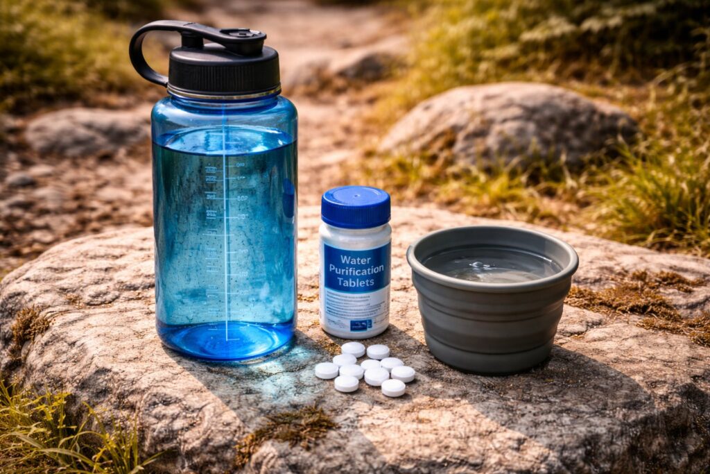 Une gourde e un système de purification pour partir en randonnée