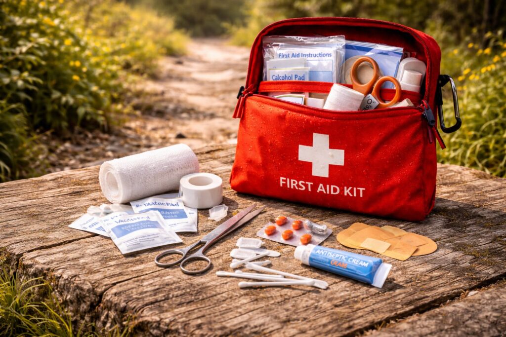 Une trousse de secours contenant l'essentiel pour partir en randonnée