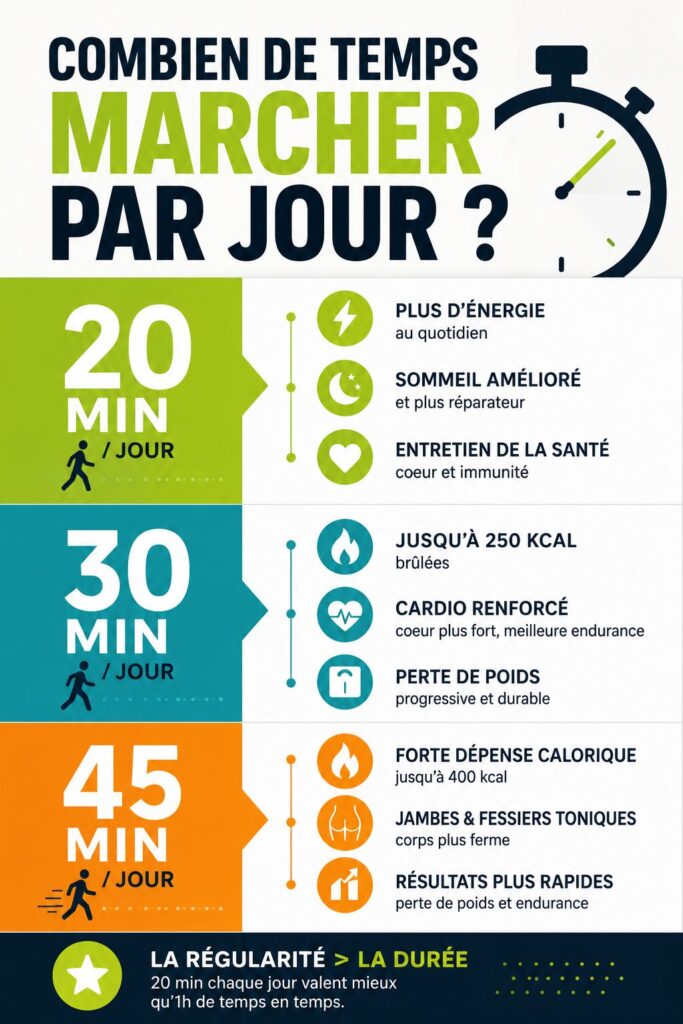 Infographie sur la durée moyenne à marcher par jour