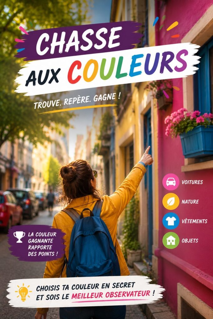 Chasse aux couleurs : jeu de marche à pied en ville pour famille et adultes