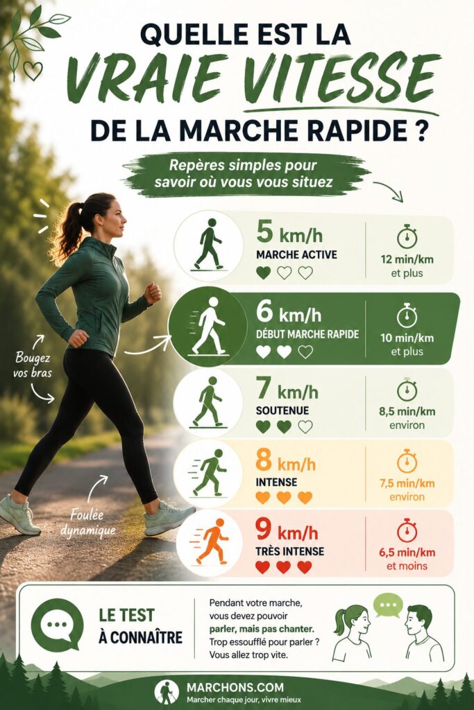 Infographie montrant la vitesse idéale pour la marche rapide