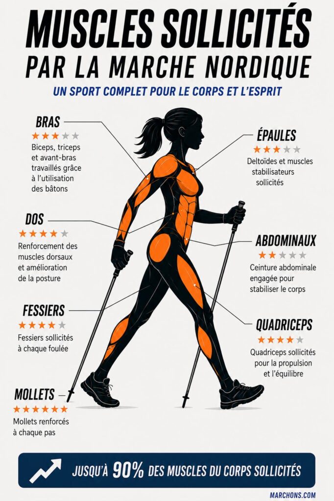 Tous les muscles sollicités par la marche nordique