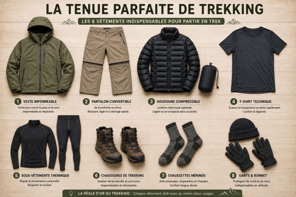 Tenue de trekking complète : les 8 vêtements indispensables pour partir en trek